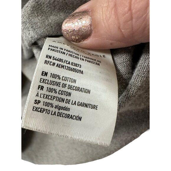 π 2/$20 πAmerican Eagle Gray and Black Block Stripe Long Sleeve Logo Polo sz M - Picture 4 of 7